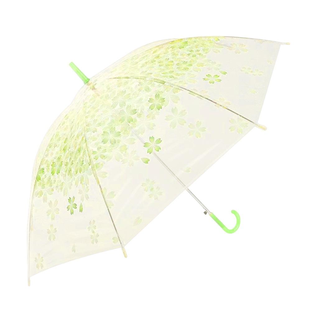 PVC Material Transparent Umbrella Straight Stem Long Handle Rainproof Umbrella Cute Flower Pattern Colored Design