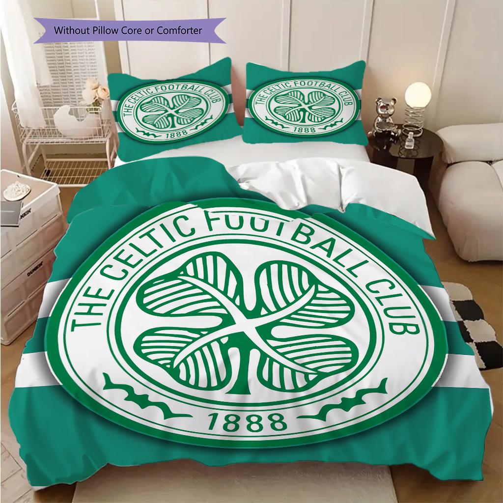 Celtic F.C Pattern Bedding Quilt Set Quilt Cover Pillowcase Home Decoration Birthday Gift (1 * duvet cover + 2 * pillowcase, without core)