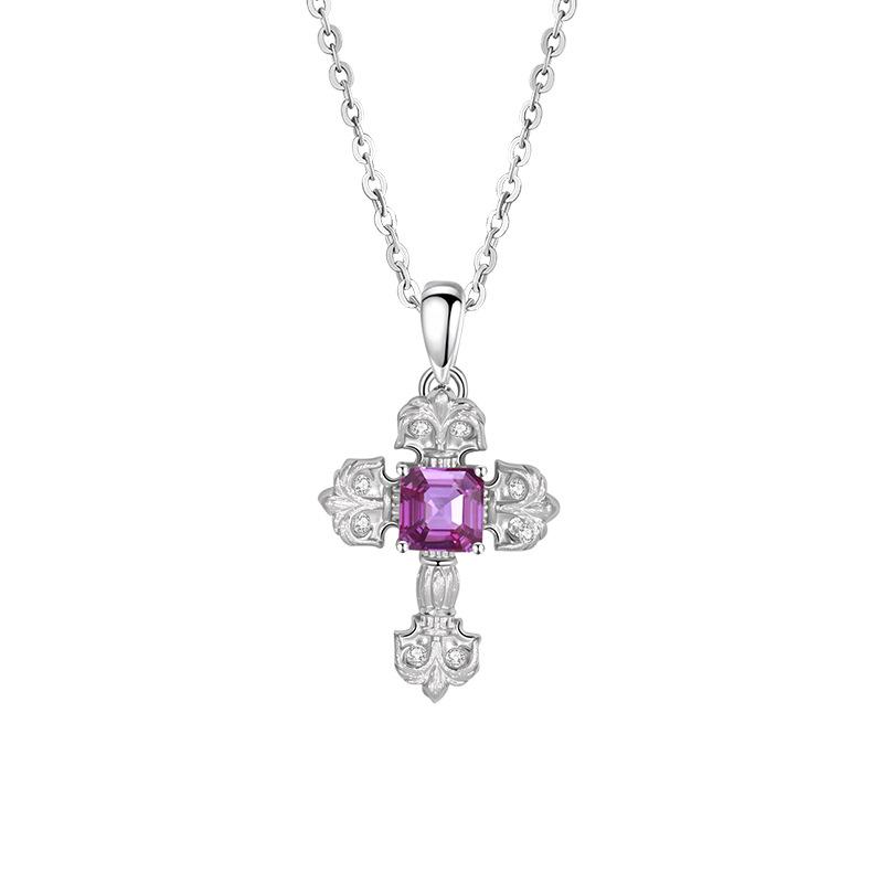 Natural topaz s925 sterling silver necklace hip-hop style cross sweet cool collarbone chain versatile jewelry 925 silver