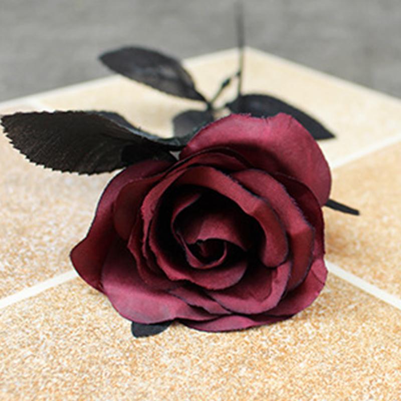 1PC Home Obývací pokoj Hedvábná černá růže Simulovaná růže Umělá květinová kytice Gotická