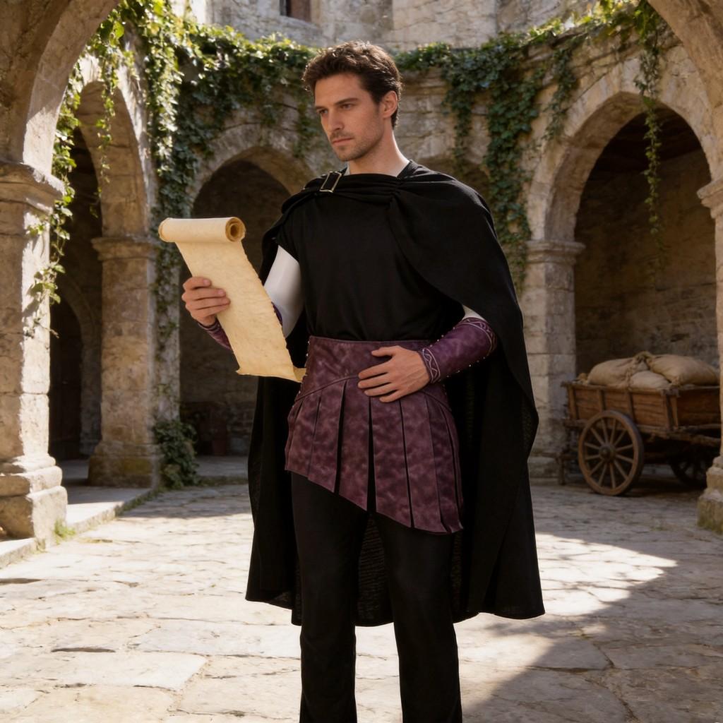 Odyssey Character Cosplay Suit With Ruffled Cape For Theater And Cosplay Enthusiasts
