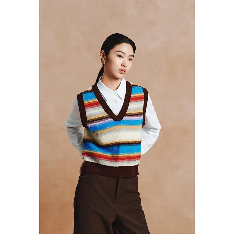 

Женский вязаный жилет в полоску с V-образным вырезом Gejin M