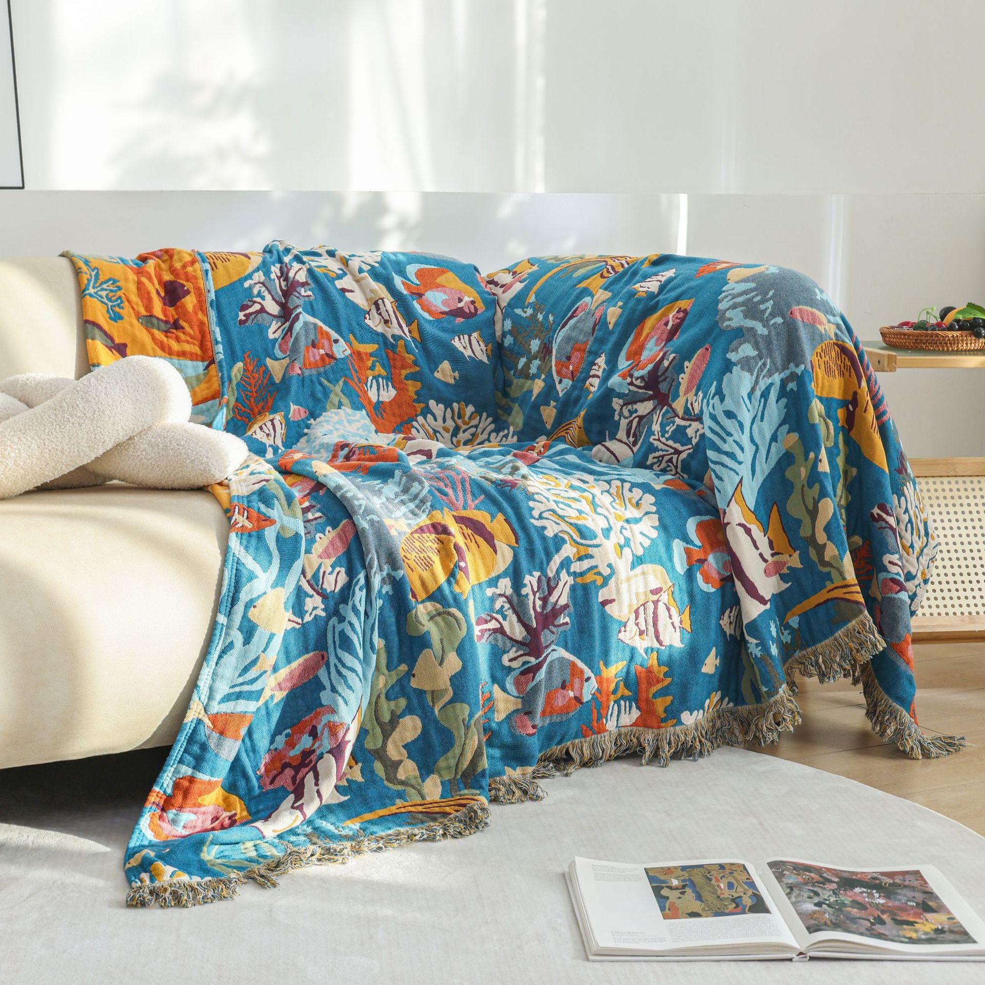 

Animal Flower Non-Slip Sofa Towel Cover, Double-Sided Bedspread, Jacquard Cotton Gauze, 200*230 cm, High Quality, Four Seasons 200x230cm