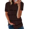 Fashion Women's Loose Short Sleeve T-shirt Round Neck Stripe Print Tops