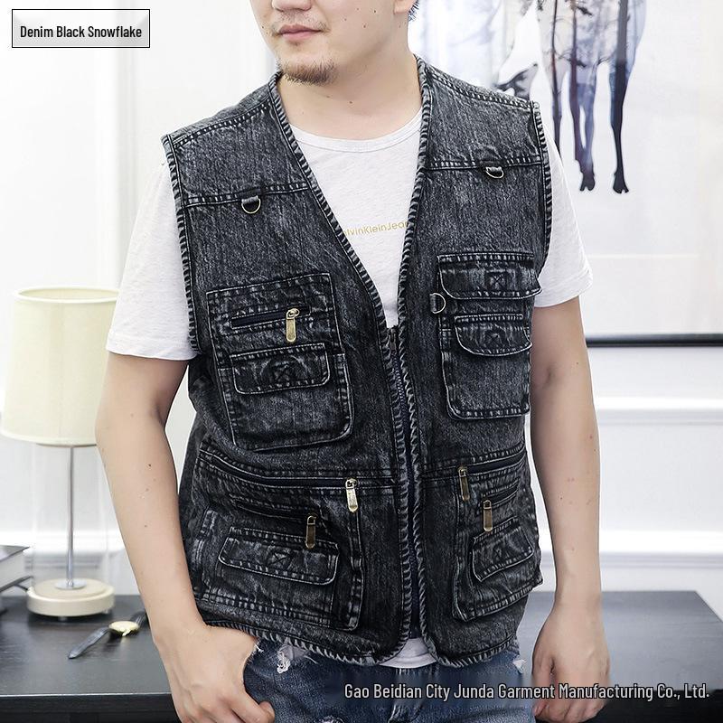 Men's Multi-Pocket Denim Vest for Photography and Fishing