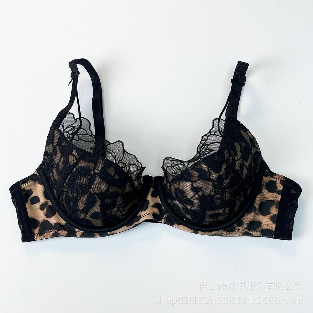 New sexy underwear thin pure desire leopard print embroidered lace bra large chest small large size underwear