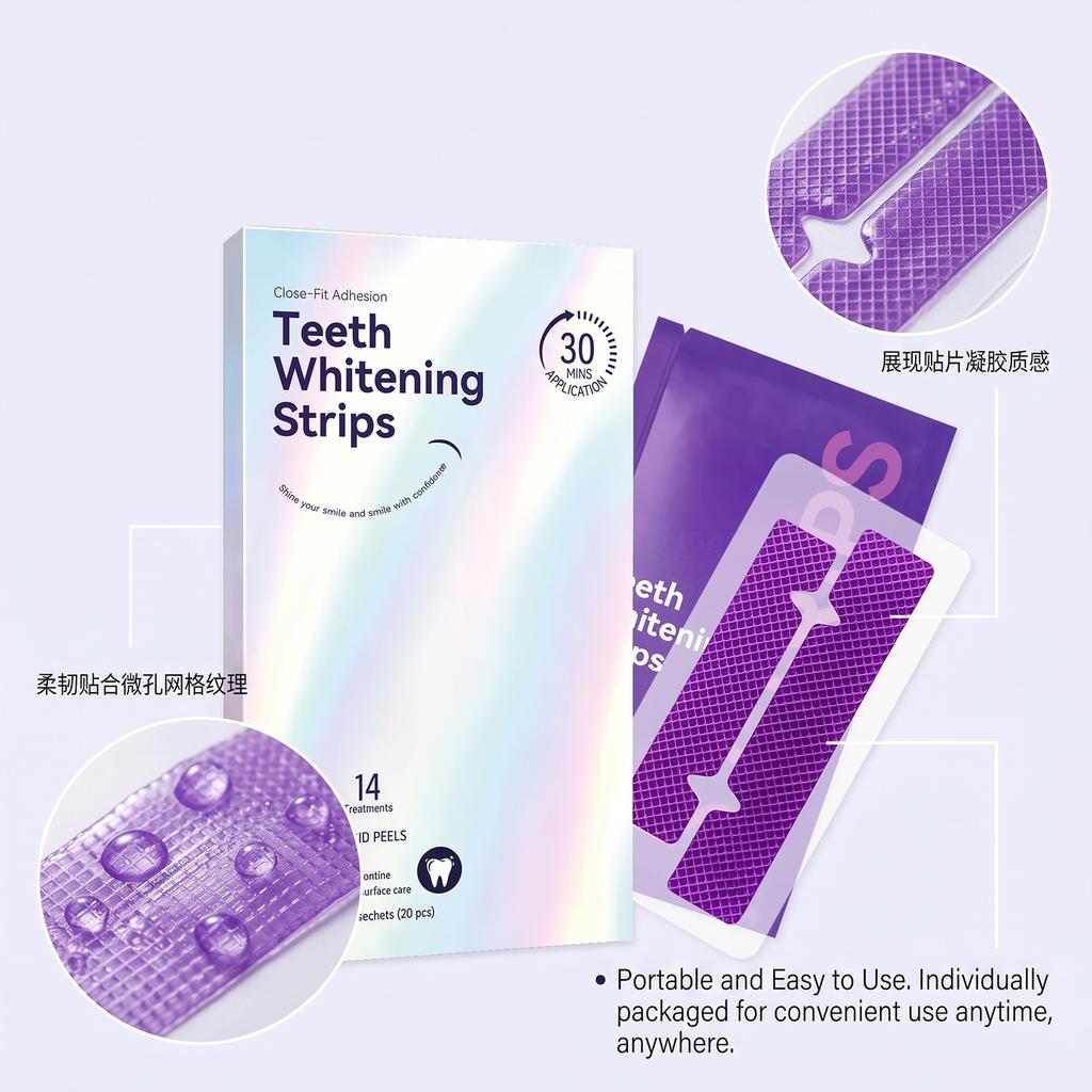 28 Strips Purple Stain Removing Brightening Teeth Strips Gentle Fresh Breath Portable Teeth Strips
