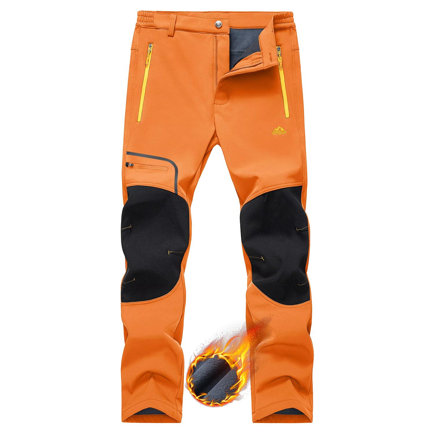 

TACVASEN Winter Ski Pants Mens Warm Thermal Waterproof Pants Fleece Lined Trousers Outdoor Hiking Mountain Work Pants Windproof CN M (30) оранжевый