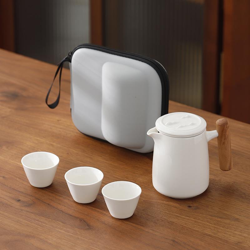 Suet Jade Porcelain Portable Travel Tea Set Small Set, One Pot Four Cups Brewing Teapot Tea Cup Kuaike Cup Kung Fu Tea Set