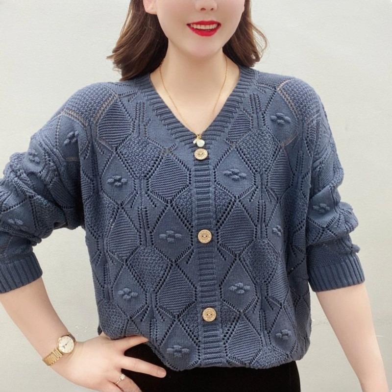 

Весенний вязаный свитер женский повседневный свободного кроя со шнуровкой на шее модный для мамы S синий