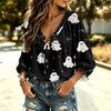 Women's Halloween Print V-Neck Ruffle Tie-Front Blouse with for Party