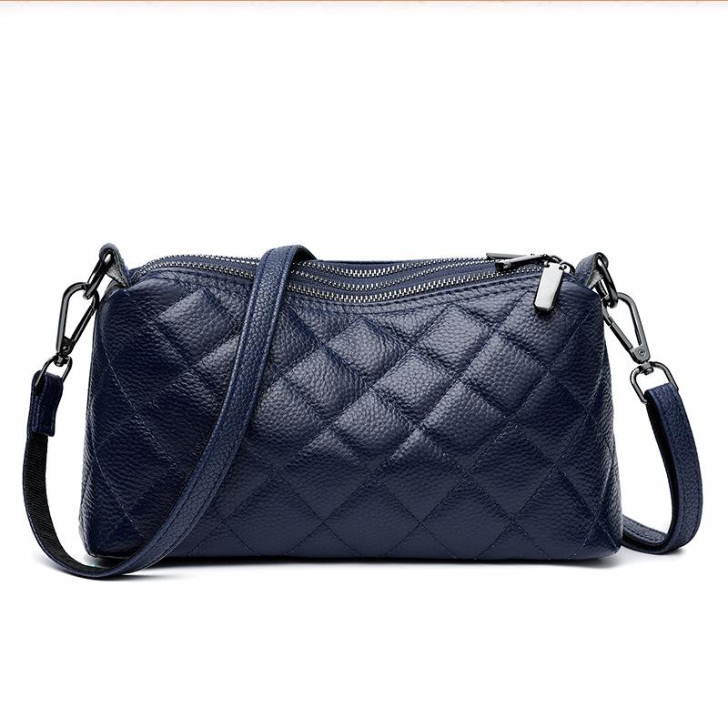 Genuine Leather Rhombus Shoulder Bag Women, Simple Casual Soft Leather Bag Women'S Solid Color Cowhide Messenger Bag