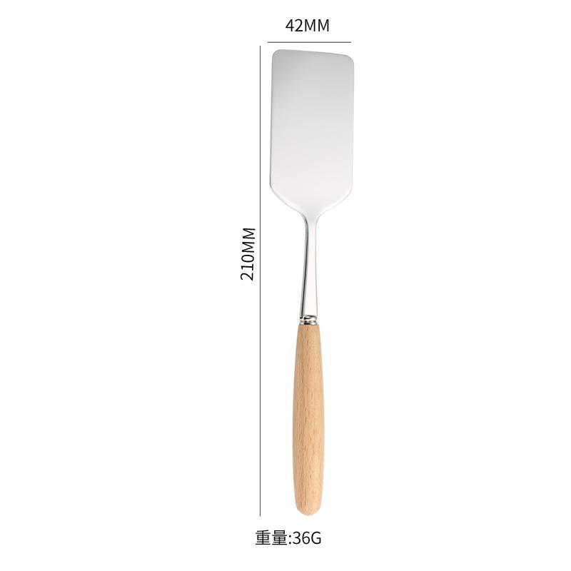 1pcs Stainless Steel Shovel Cookware Square Head Anti-scald Pancake Scraper Mixing Spatula Wood Handle Fried Shovel Kitchen