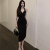 Pure Desire Sexy Hanging Neck Strap Dress Women's Summer Dress French High End Elegance and Temperament Long Waist Waist Split Wrap Hip Skirt