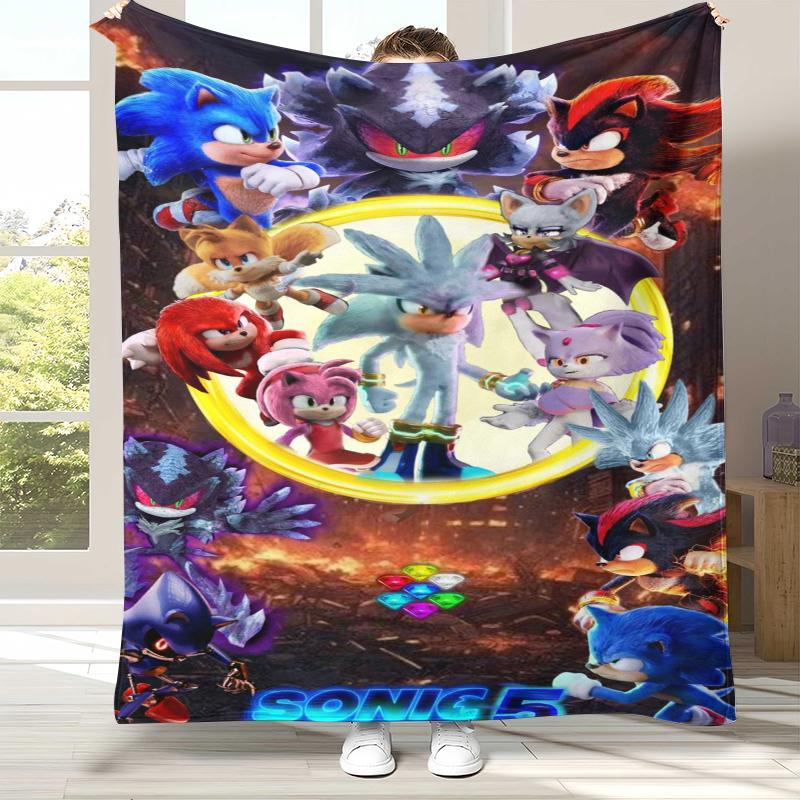 Retro S-Sonic Cartoon Game Flannel Blanket,Ultra Soft Warm Plush Throw for Home Bedroom Bed Sofa Cover Camping Picnic gift