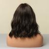 ALAN EATON Medium Water Wave Synthetic Wigs with Bangs Natural Dark Brown Bob Daily Hair Wigs for Women Heat Resistant Fiber