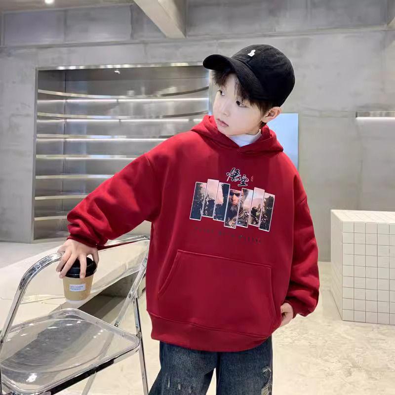 Boys' Trendy Fleece Hooded Sweatshirt - 2025 Autumn/Winter Collection for Medium & Large Kids