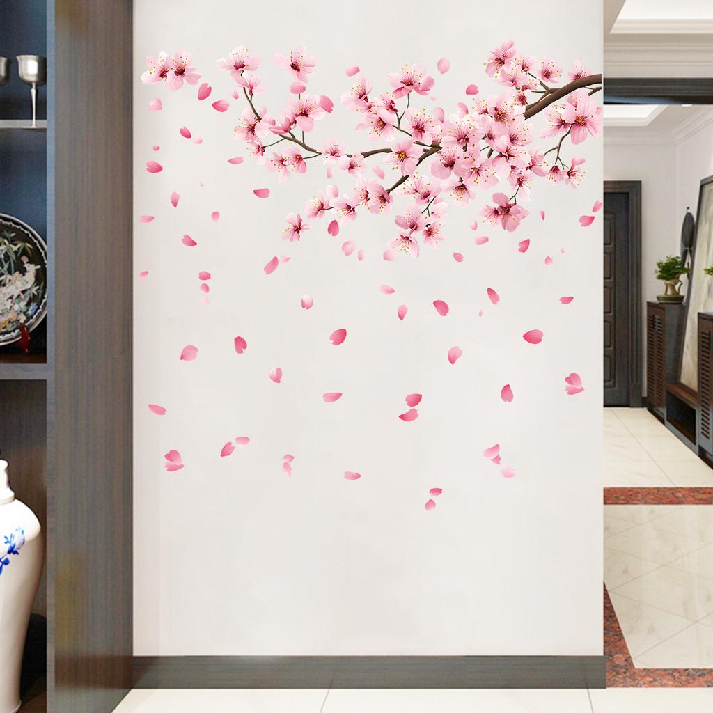 Peach Blossom Falling Branch Wall Sticker Living Room Entrance TV Wall Decoration Self-Adhesive Home Decor