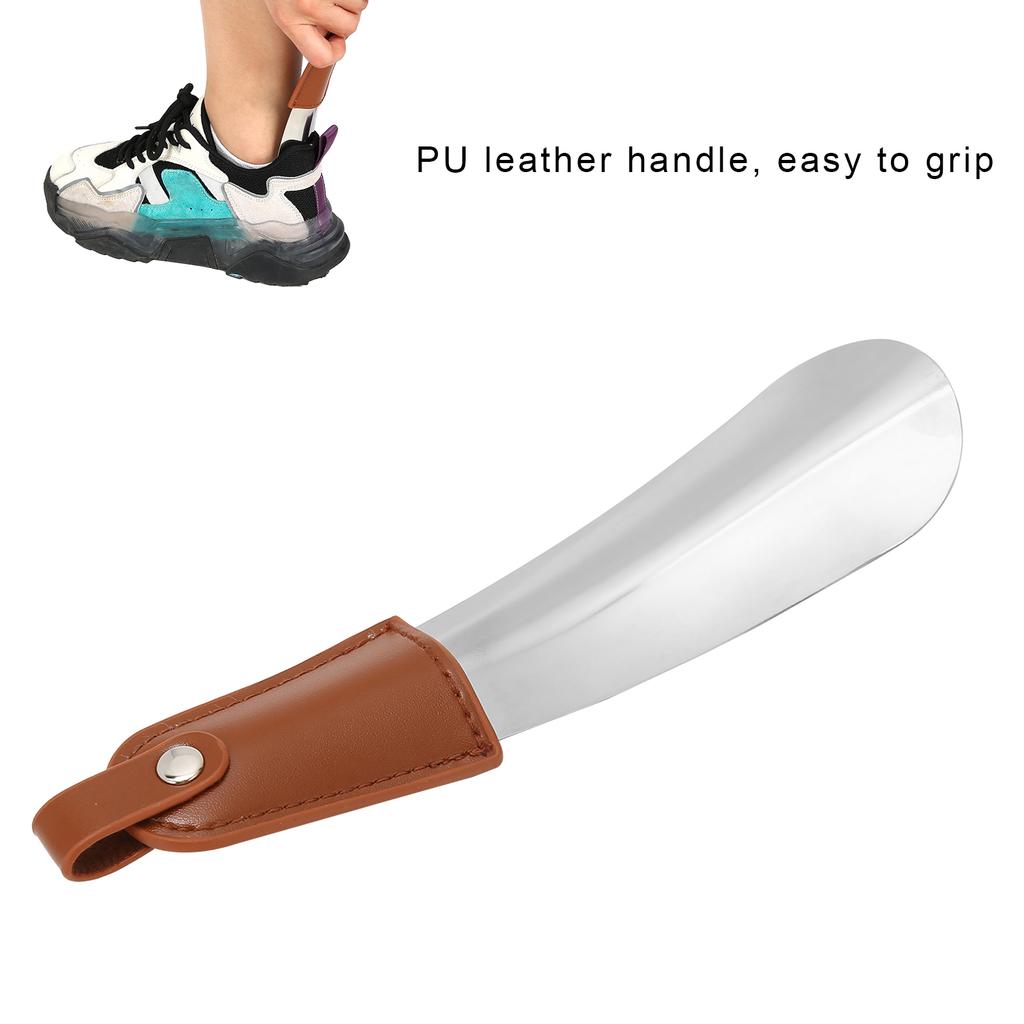 Professional Stainless Steel Shoe Horn Travel Portable Shoehorn with PU Leather Handle
