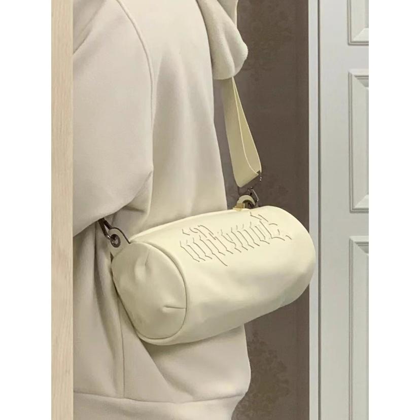 IELGY niche gothic letter sticker embroidered casual solid color messenger cylinder bag