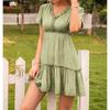 Women's Fashionable Temperament Solid Color V-neck Short Sleeved Dress