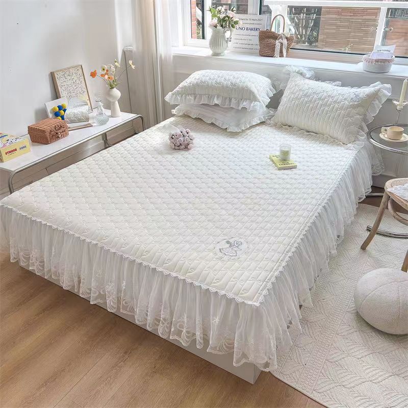Bedding Ice Silk Latex Bed Skirt Pillowcase Three-piece Machine Washable Folding Latex Mattress Bed Cover Non-Slip