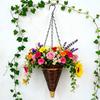 Cesto Portafiori Sospeso a Cono in Rattan Artificiale Intrecciato Fioriera Conica Rustica con Catene Metalliche per Decorazione Interna Esterna Giardino Balcone