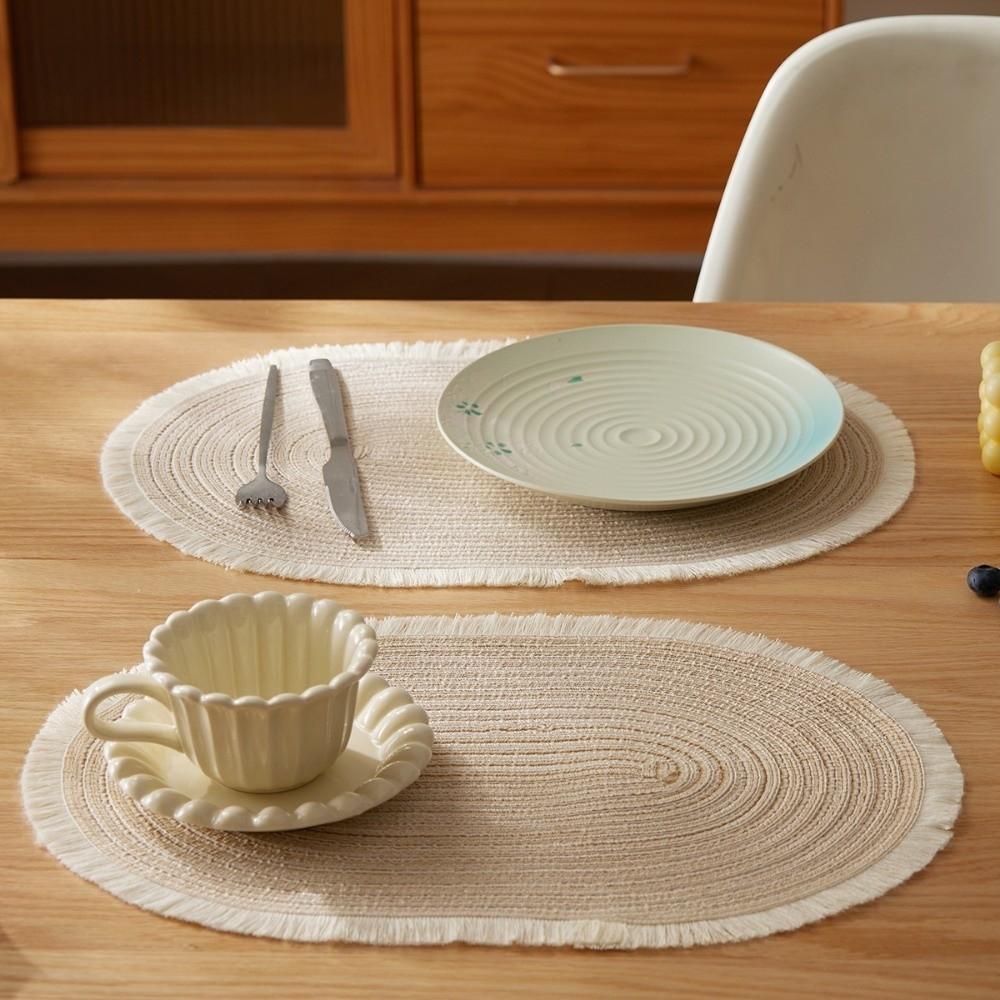 New Rope Cotton Braided Oval Placemats Washable Heat-resistant Braided Table Mats Non-slip Western Food Mats Kitchen