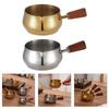 Stainless Steel Pouring Cups With Wooden Handle Stackable Dip Saucers For Heating Butter And Preparing Coffee