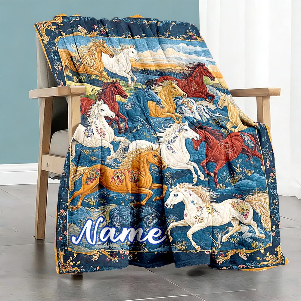 Horses Personalized Name Blanket Throw Personalized Blanket Soft & Cozy Throw For Office Chair Bedding Nap Sofa Ideal for All Seasons
