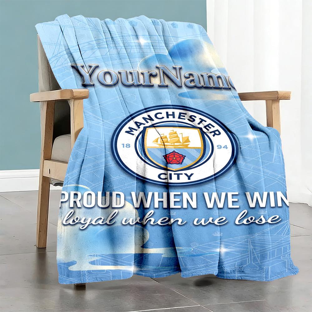 Manchester City Customize Text Blanket Lightweight Personalized Blanket Durable Comfort Suitable for Bed Couch Livingroom Home Decor