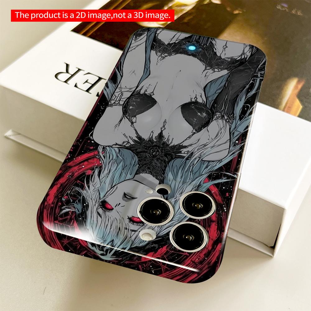 2DFlat Ethereal Goddess with Crimson Eyes and Blue Hair All inclusive film hard phone case, compatible with iPhone 18 Pro Max 17 16 15 14 13 12 11