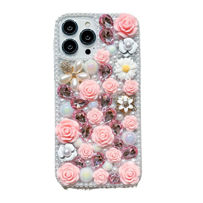 Lux Rhinestone Rose Flower iPhone Case: Drop-Proof, Full Coverage, Compatible with iPhone 13, 14, 15, 16