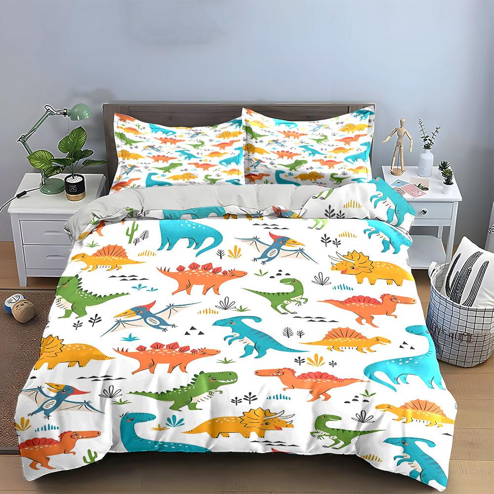 Colorful Cartoon Dinosaur Bedding Bedding Duvet Cover Set Duvet Cover Pillowcases (1 * Duvet Cover 2 * Pillowcases, without duvet insert)