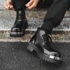 Hight Quality New Street Style Patent Leather Boots For Men's Metal Decoration Black Hombre Daily Dress Height Increasing Shoes