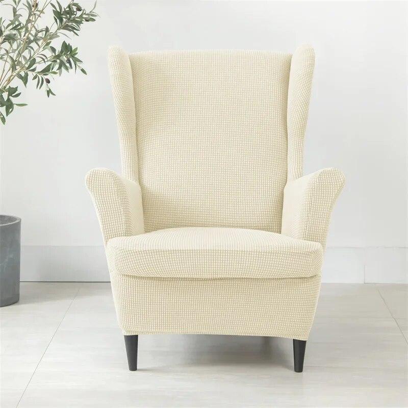 Solid Color Sloping King Back Chair Covers Elastic Polar Fleece Wing Chairs Cover with Seat Cushion Cover Furniture Protector