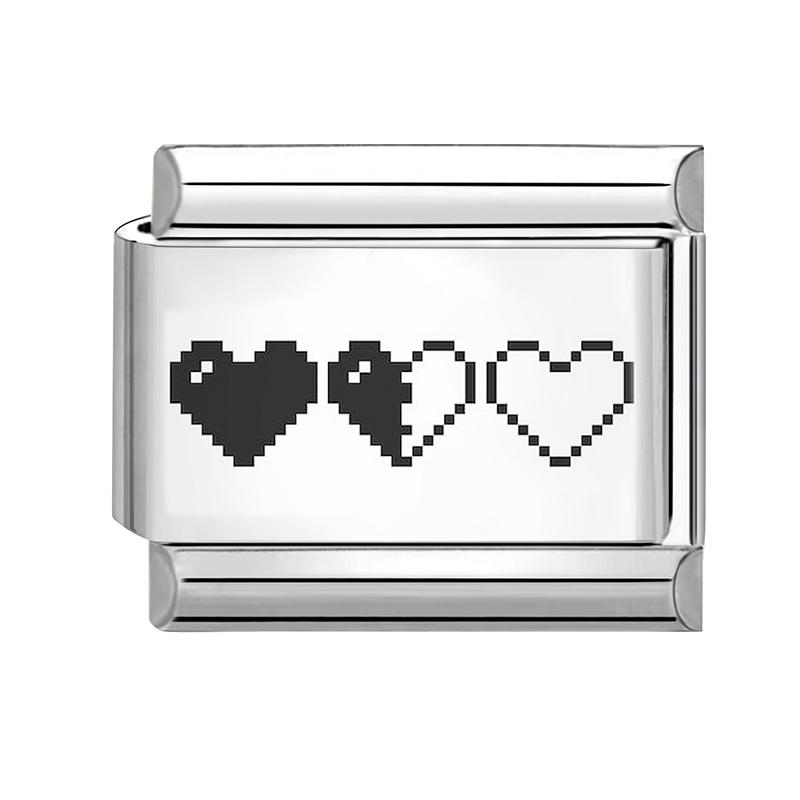 Fashion Cheese Painting Plate Lovely Cat Ball Heart Eyes Laser Engraving Charm Links Fit 9mm Stainless Steel Bracelet DIY Making