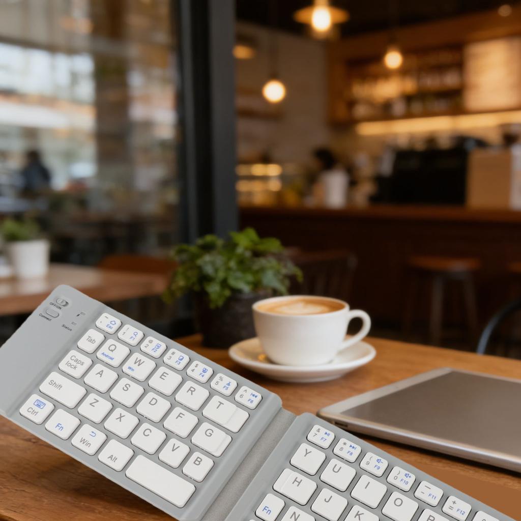 Bluetooth Foldable Keyboard Low Noise Lightweight Stylish Portable Wireless Keyboard for Travel Outdoor White