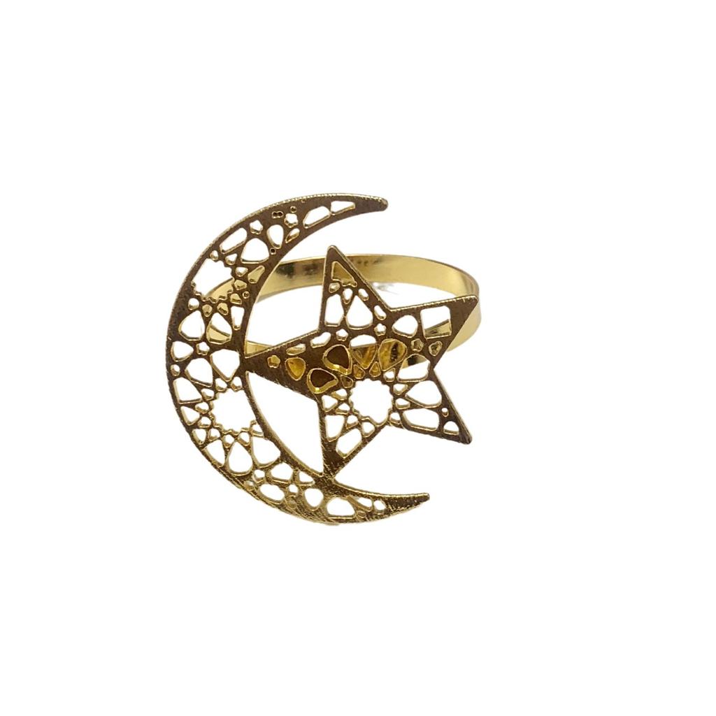 6Pcs Ramadan Decoration Silver Moon and Star Napkin Rings for Muslim Islamic Eid Mubarak Party Dinner Table Decoration