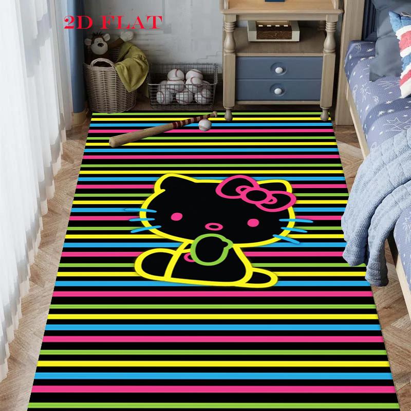 Hello Kitty Neon Stripes carpet Camping Trip Suitable For All Seasons Nap carpet Outdoor Plush carpet Bedroom