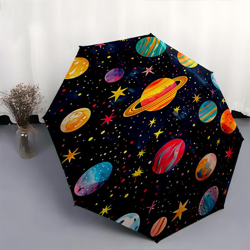 Cosmic, Celestial Theme 8 Bone Hand Automatic Folding Umbrella, Compact and Portable Design, A Perfect Gift for Birthday, Christmas or Busin