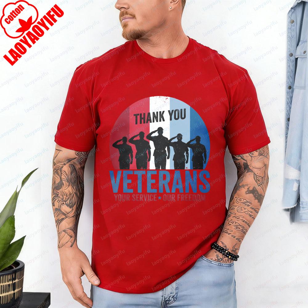 Thank You Veterans TShirt Salute Soldier Silhouette Patriotic Casual Cotton Tee Retro Veterans Day Tops Classic Mens Clothing