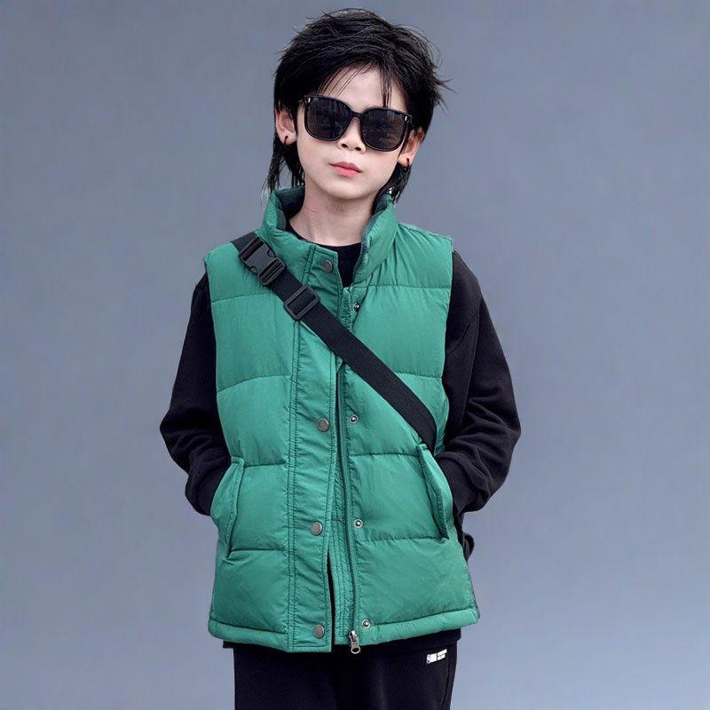 Kids' Stand-Up Collar Winter Down Vest - Boys' Thickened Korean Style Outerwear