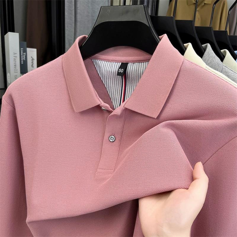 Spring Summer Men's Solid Color Cotton Polo Shirt - Long Sleeve Casual Top
