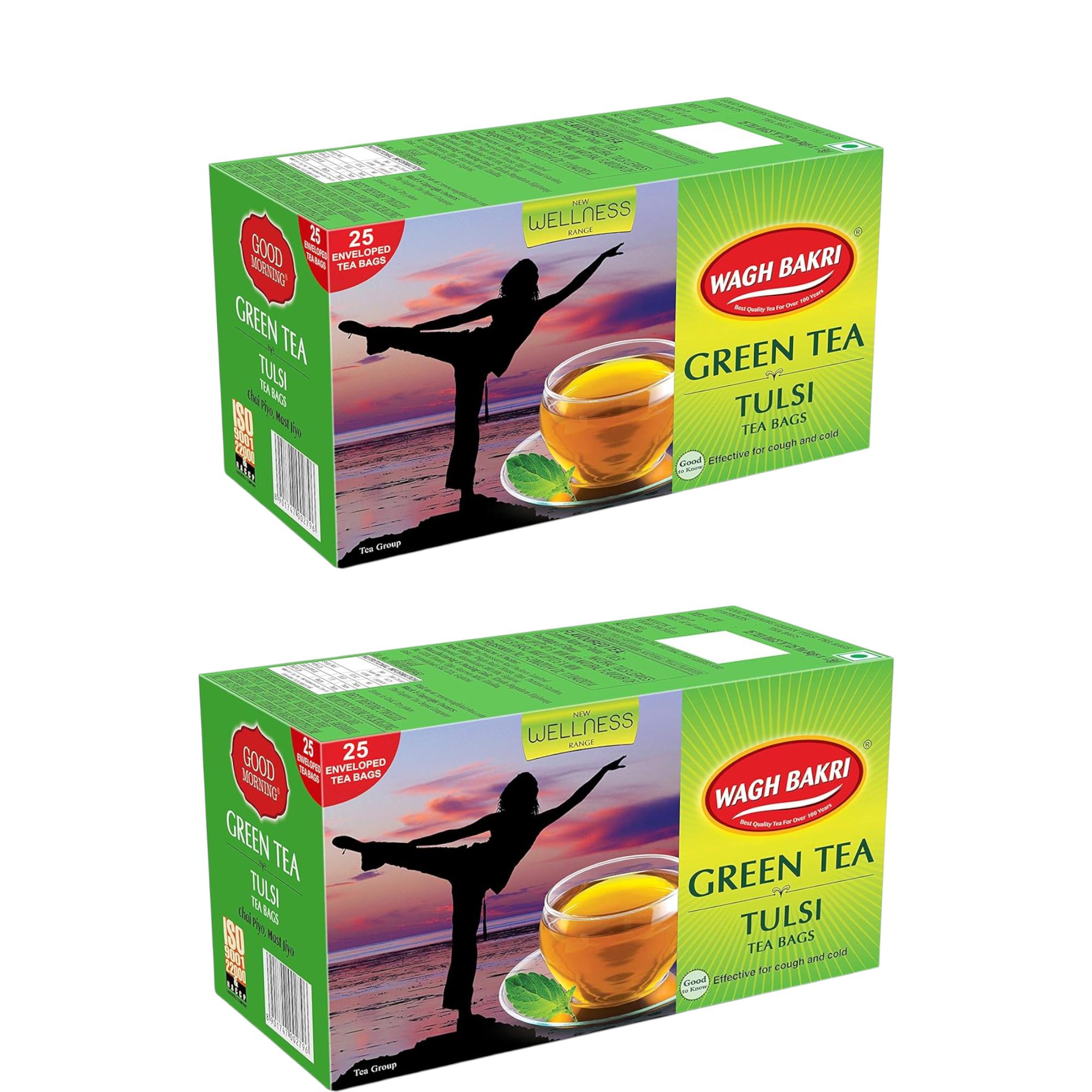 

Wagh Bakri Green Tulsi Tea 25 Tea Bags X Pack of 2, Antioxidant-Rich Herbal Tea for Relaxation & Energy