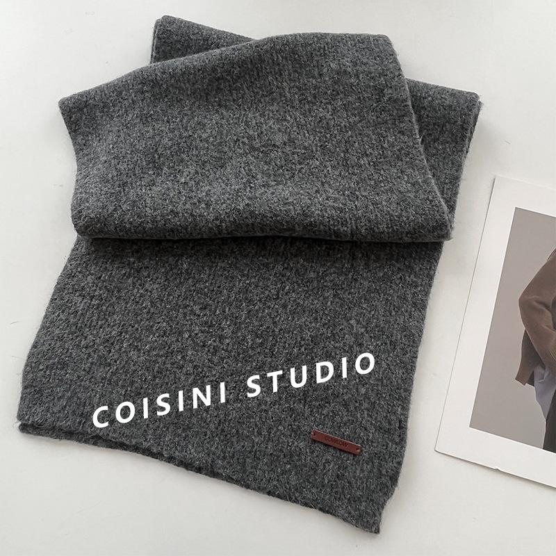 Japanese Gentle Solid Color Soft Waxy Knitted Scarf for Women Winter New Warm Student Couple Woolen Scarf Trendy