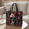 Floral Skull Pattern Tote Bag Gothic Vintage Style Shoulder Bag Daily Use Large Capacity Handbag
