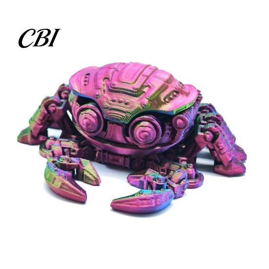 Articulated Crab Toy 3D Printed Mechanical Figurine, Cyberpunk Model with Openable Lid Movable Joints, Lid, Animal Decoration Ornament Sensory