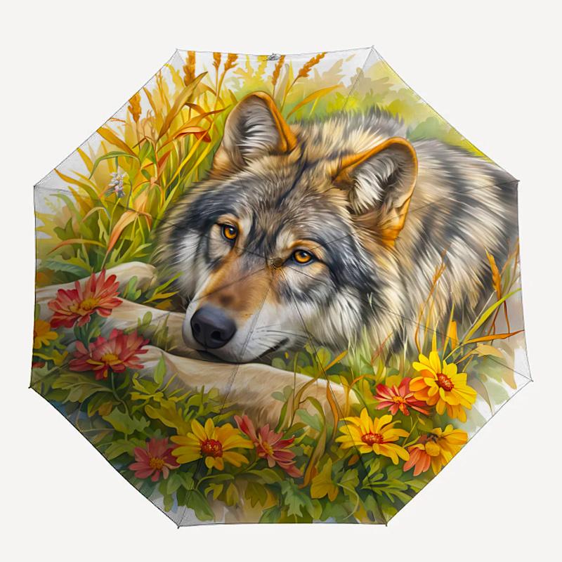 1 Stück Gelassener Wolf inmitten der Pracht der Natur Automatisches Öffnungs- und Schließschirm - Kleiner Schirm Geeignet für Verschiedene Anlässe C034