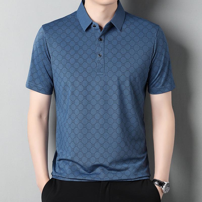 Men's Summer Ice Silk Polo: Loose Fit, Turn-Down Collar, Solid Color, Short Sleeve - New Trend for Middle-Aged